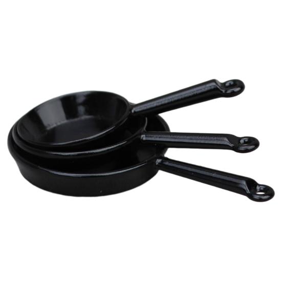 

3шт 1:12 масштабная сковорода для кукольного домика, миниатюрная кастрюля, компактные сковороды для украшения кухни кукольного домика чёрный