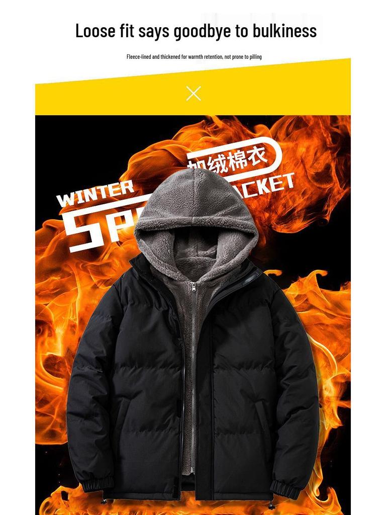 Men's Winter Hong Kong Style Hooded Two-Piece Cotton Coat - Plus Size, Extra Thick Warm Outerwear