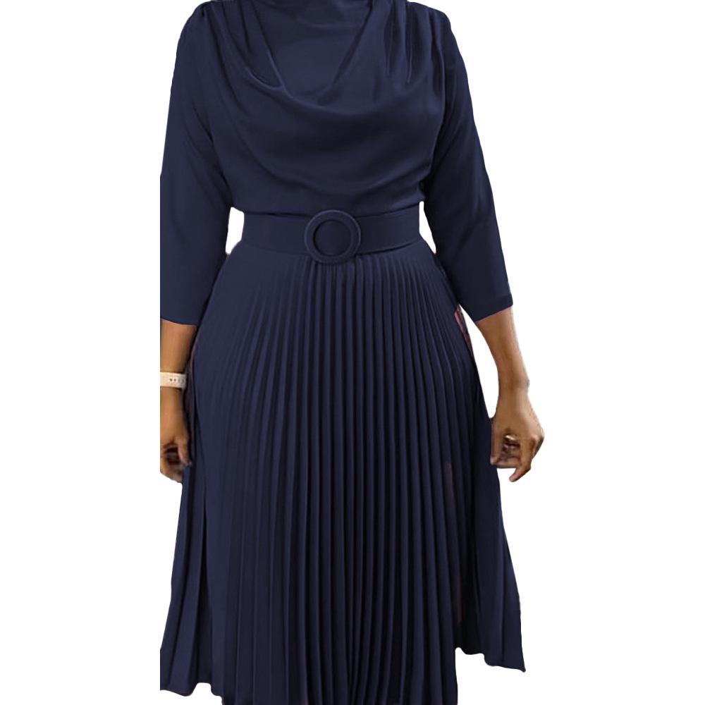 2025 Women's Plus Size Solid Color Pleated African Fashion Dress
