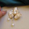 Copper Gold-plated Bauhinia Brooch with Zircon and Pearl Accents