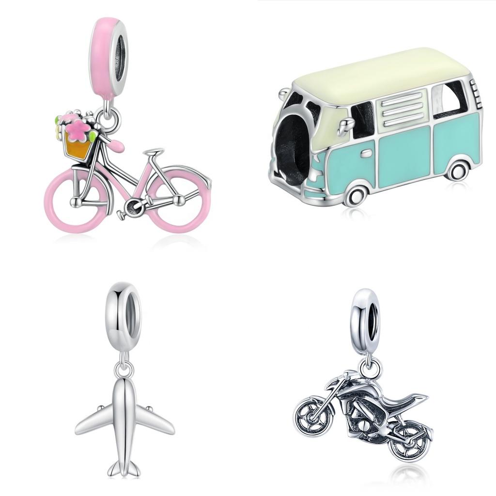 925 Sterling Silver Fashion Jewelry Charms Fine Jewelry Making Enamel Mini Vehicle Bus Bicycle Motorcycle Airplane Charm Pendant