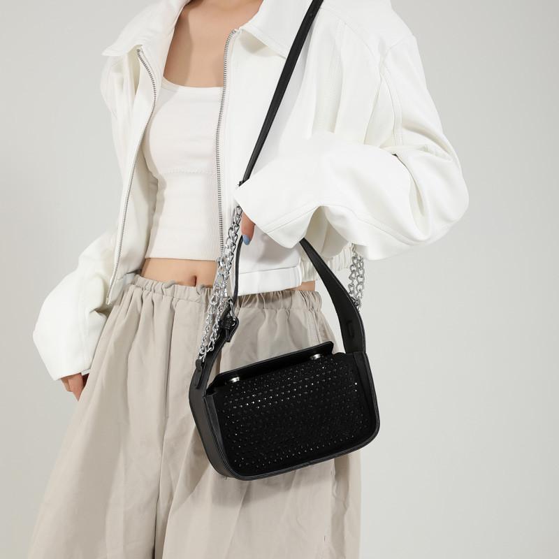 Stylish Simple Rhinestone Embellished Handheld Square Bag For Women 2024 Fashion Trendy Versatile Crossbody And Shoulder Bag