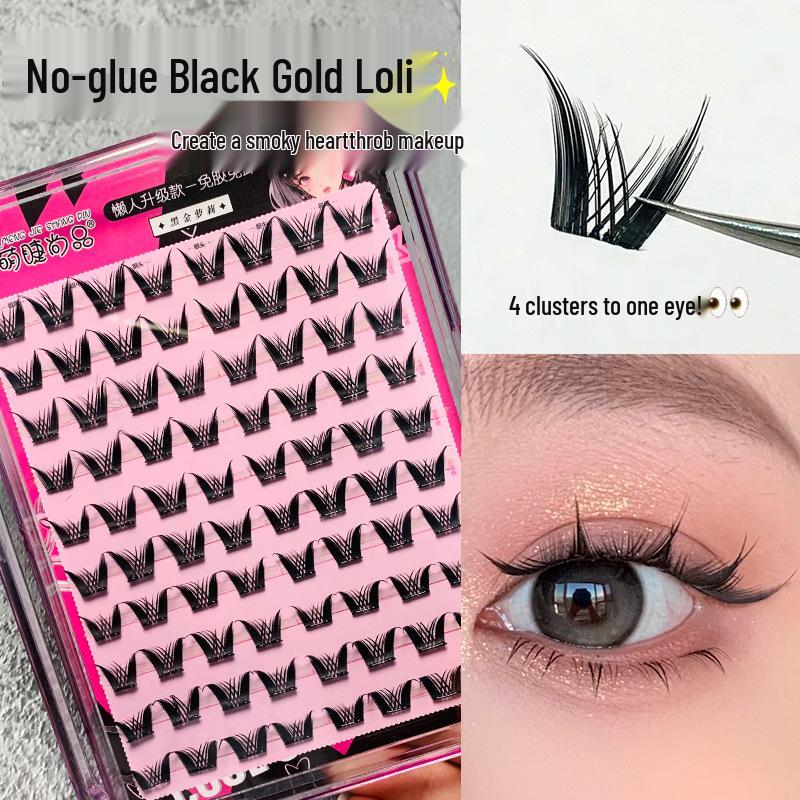 

Premium Black Gold Self-Adhesive False Eyelashes - Dense, Clustered, and Removable