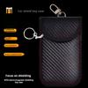 Carbon Fiber Leather RFID Car Key Signals Blocker Case With Key Hook Keyless Car Theft Pouch Faraday Car Key Bag