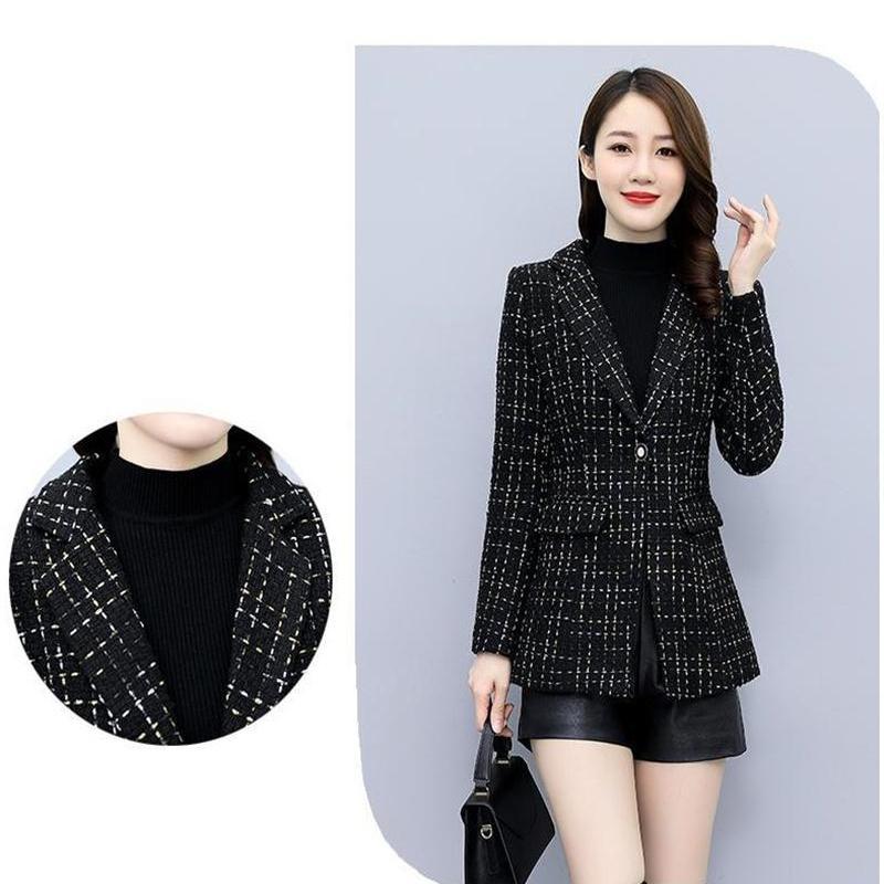 Women Blazer  Autumn Winter Woolen Suit Female Suit Jacket One Button Office Clothing Temperament Loose Top C
