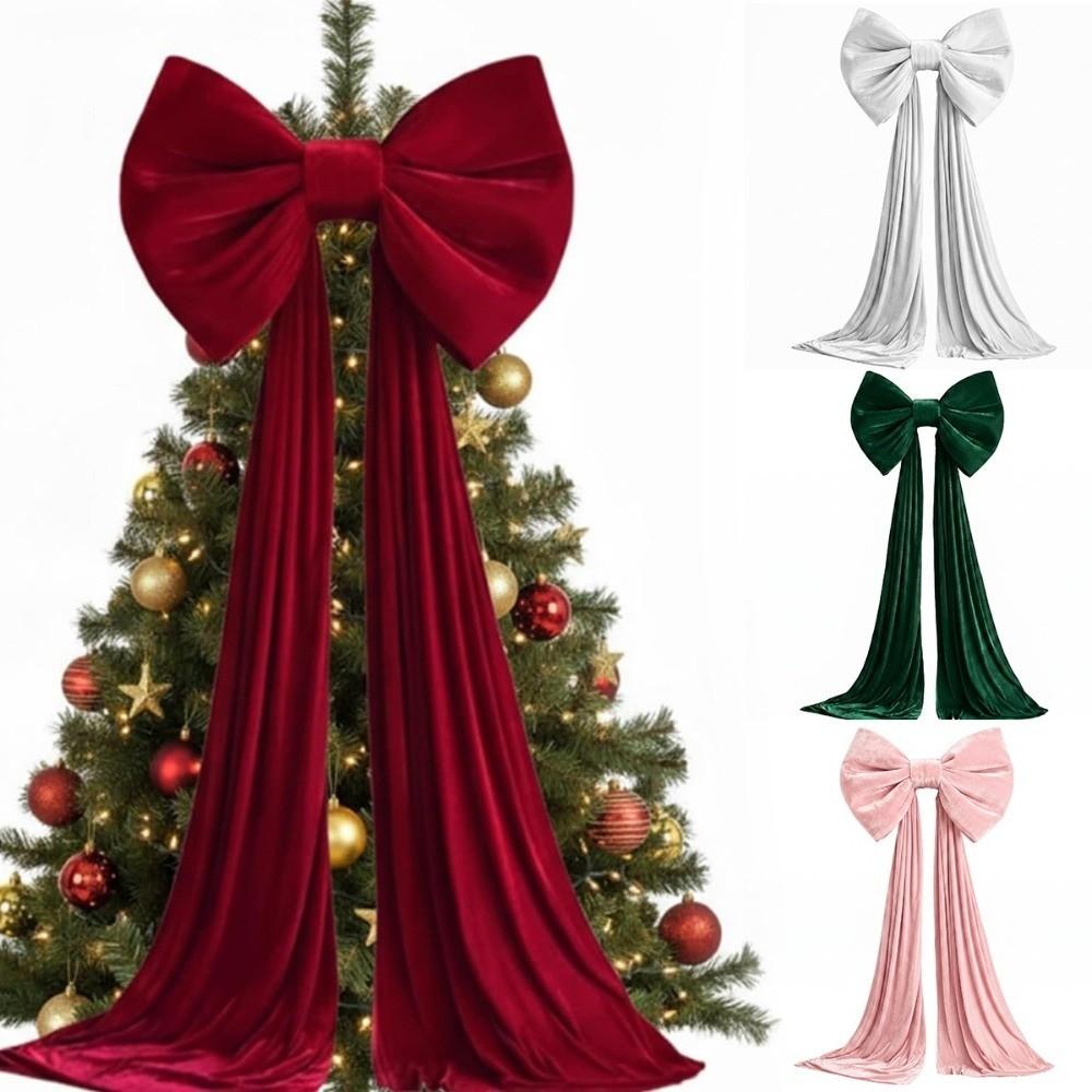 Solid Color Large Velvet Christmas Bow Long Streamers Soft Draping Tree Bow with Long Tails Wrinkle Resistant Elegance