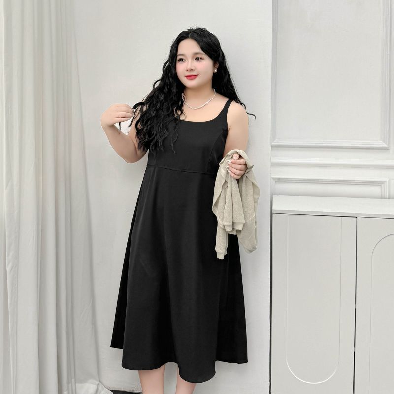 

Plus size women clothing [Hepburn Black Dress] French style Sling Dress Summer High Waist Slimming Mid-Length/Long dress Long Dress 4XL