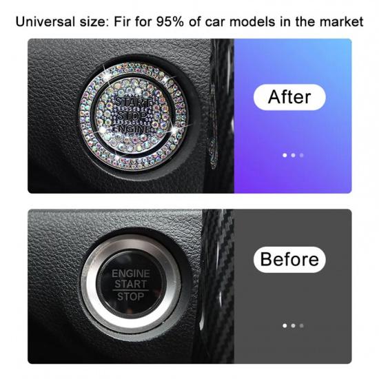 1 Set Ring and Button Car Bling One-Click Start Stop Engine Ignition Sticker Universal Crystal Rhinestone Metal Decor Cover