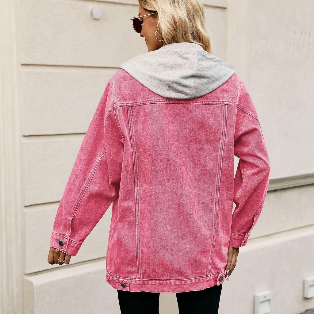 Spring and Autumn Women's Fashion Casual Hooded Denim Jacket