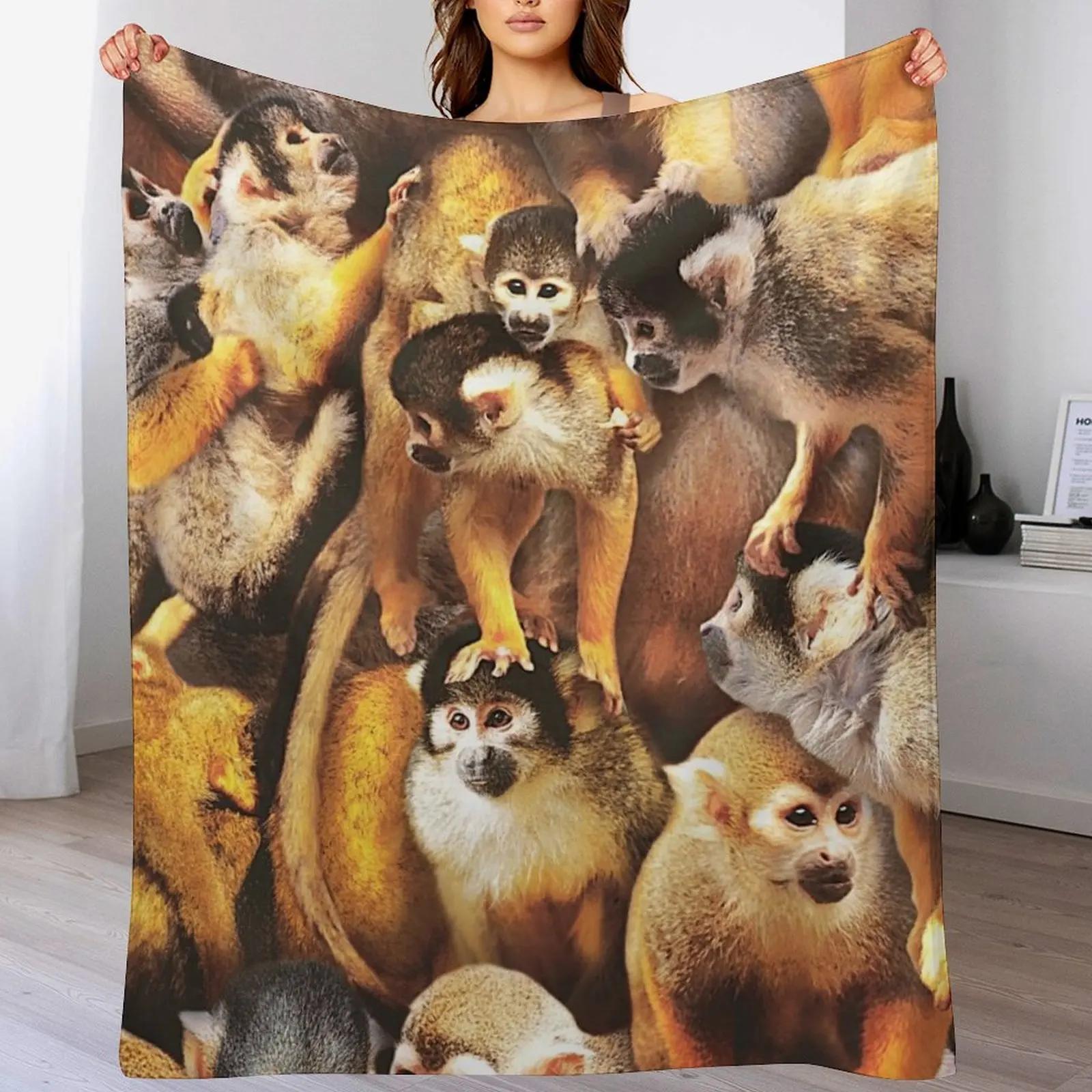 Squirrel Monkeys Throw Blanket Plush Fuzzy Cozy Blanket for Couch Sofa 102x76cm(40x30in)