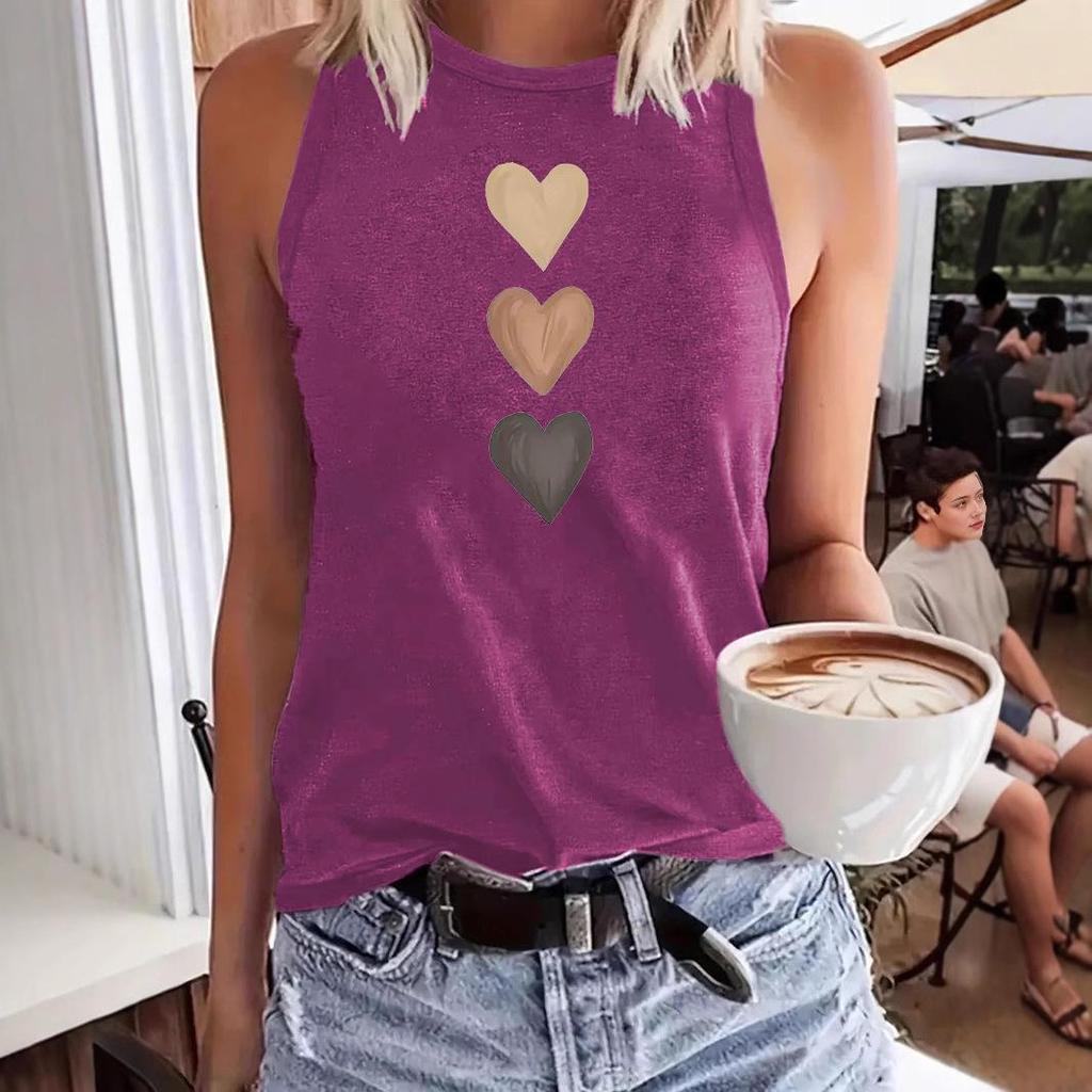 Damen Vielseitiges Weiches Tanktop mit Drei-Herzen-Print