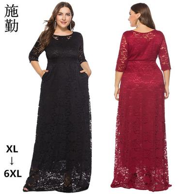 Large Size Women's New Lace Pocket Evening Dress Bridesmaid Dress