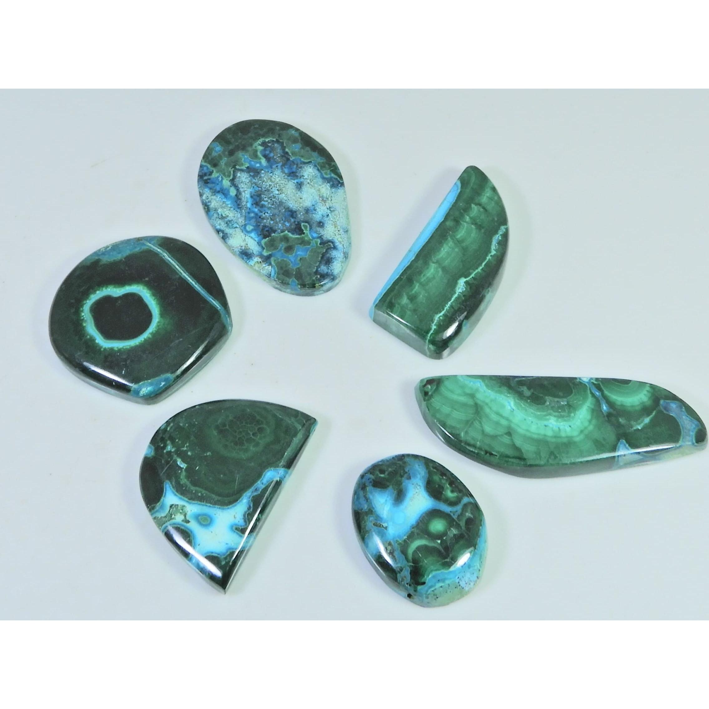 220Cts. Натуральный Малахит Хризоколла Фантазийный Кабошон Россыпной Драгоценный Камень 6 Штук Партия C-1786