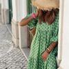Women Dress Geometric Print Large Hem Autumn Bohemian Ruffles Long Dress for Beach