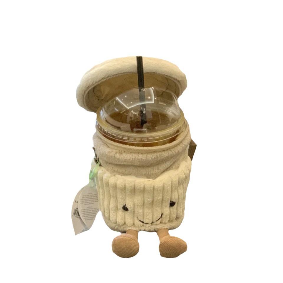 British Coffee, Milk Tea Bag, Messenger Women'S Bag, Plush Bag, Accompanying Toy Cup Cover Bag.