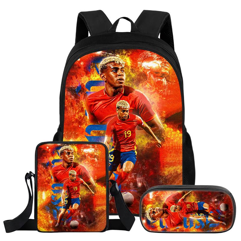 Set da 3 Pezzi Zaino L-Lamin Yamal Bambini Studenti Scuola Stella del Calcio Zaino Miglior Regalo Borsa a Spalla Astucci Zainetto