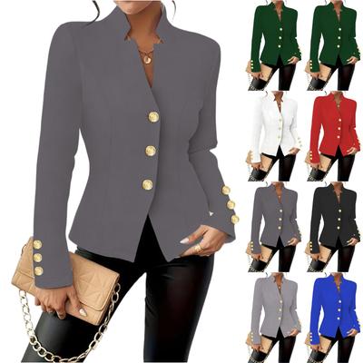 Women's Fashionable Solid Color V-neck Long Sleeved Button Style Cardigan Jacket