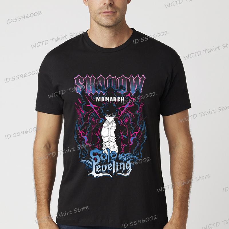 Solo Leveling Anime T-Shirt Sung Jinwoo New Manga Black Shirt S-4XL Funny Graphic Solo Leveling T Shirt Vintage Men Women Tshirt