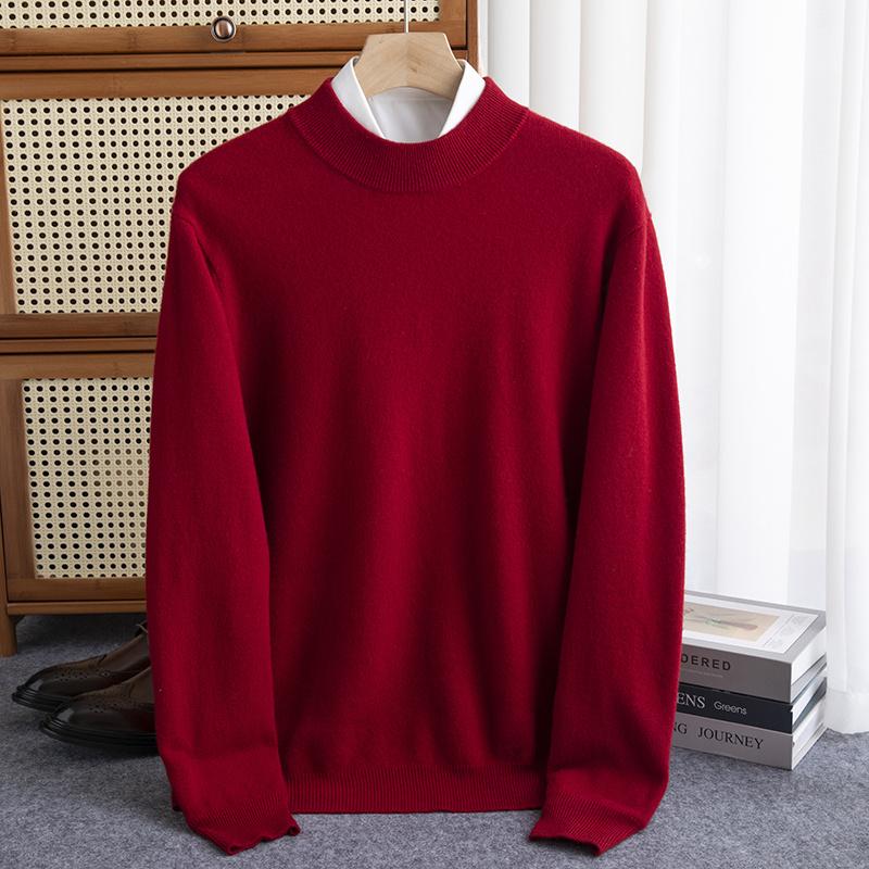 Men's Pullover Half-high Collar Sweater Autumn Winter Warm Solid Color Knit Sweater Business Casual Top