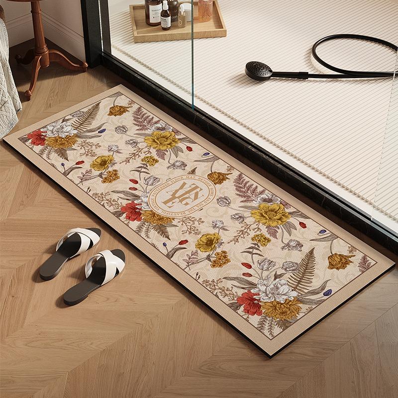 Bathroom Carpet Non-slip Floor Mat Absorbent Diatom Mud Foot Mats Plant Flowers Home Decoration Rug for Toilet Shower Area