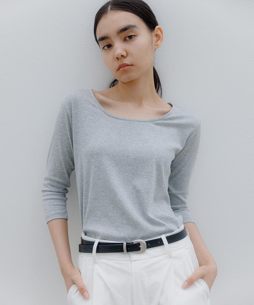 Mohe Scoop Neck Quarter Sleeve Tee _ Gray