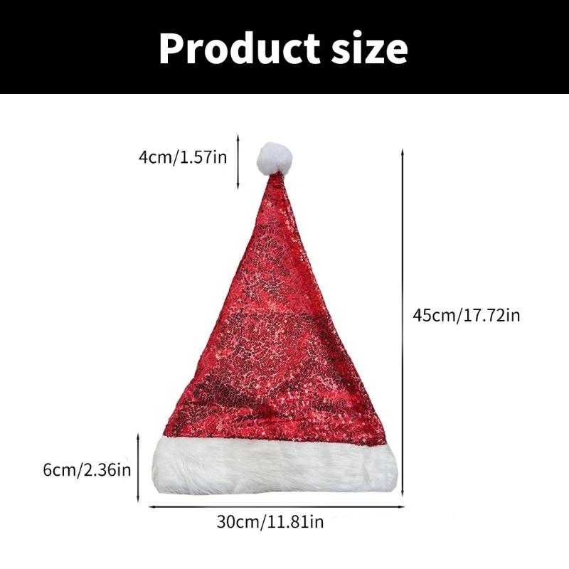 Shimmering Christmas Hat for Adult Kids Santa  Caps with Furry Trim Festival Costume Noel Hat Holiday Sequined Hat