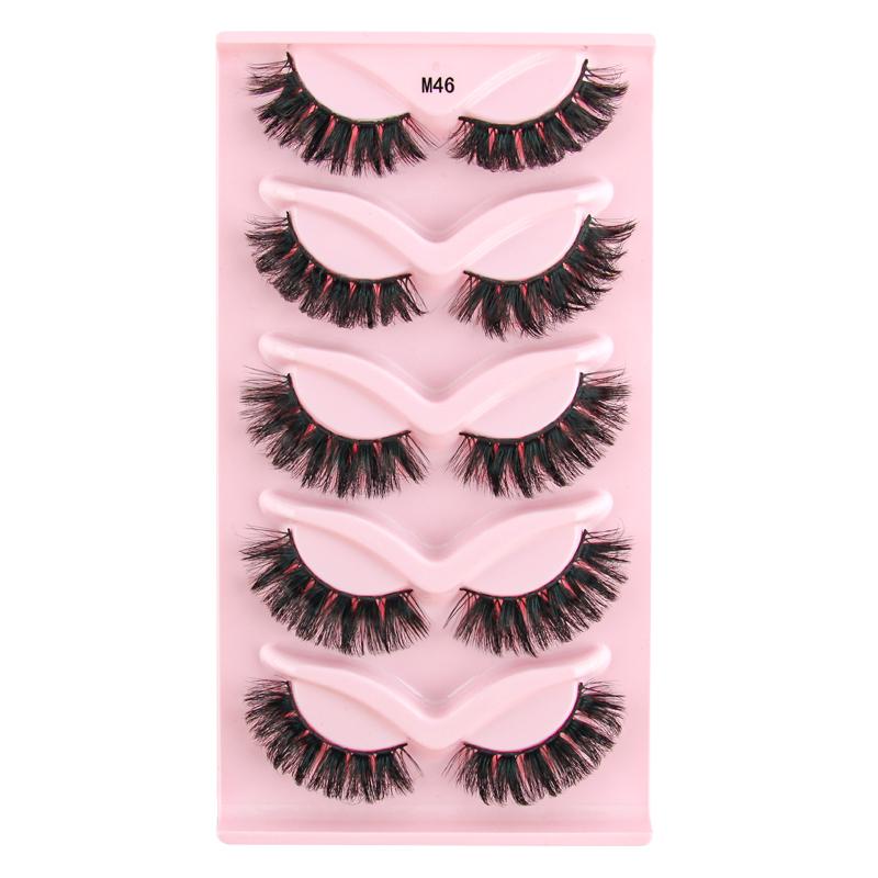 Fox Eye Lashes 3/5 Pairs Thick Winged Wispy 3D False Eyelashes Makeup Faux Fluffy Mink Lashes Fake Natural Eyelashes Extension