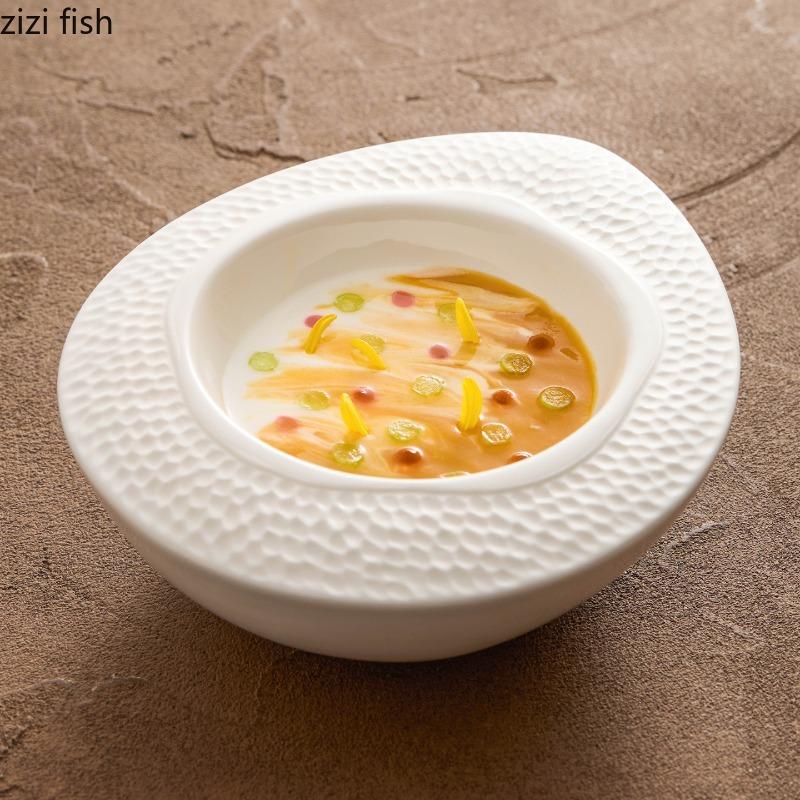 Matte Egg Shaped Ceramic Bowl Dining Plate Dessert Bowl Sashimi Plates Double Layered Soup Plate Serving Plates Dim Sum Dish