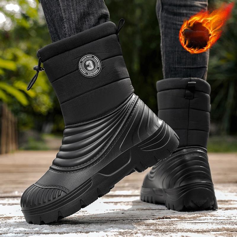 Autumn And Winter Outdoor Men'S Snow Boots Waterproof Non-Slip Warm Cotton Shoes Large Size Fleece-Lined Thickened Hiking Boots Snow Boots