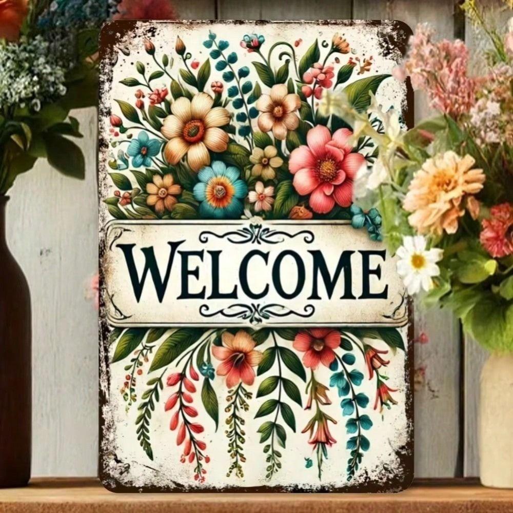 Metal Wall Art Poster, Spring Flower Home Decor, Vintage Tin Sign