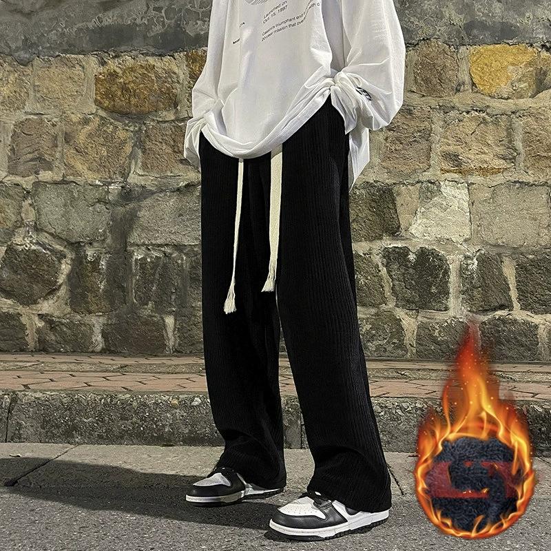 

Зимние Толстые Теплые Вельветовые Спортивные Штаны Мужские Флисовая Подкладка Кулиска Прямые Свободные Тренировочные Штаны Вельветовые Плюс Бархатные Штаны для Мужчин S чёрный