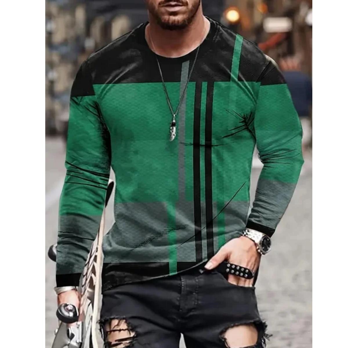 

Мужская футболка с длинным рукавом в стиле ретро с 3D принтом, цветным принтом, новинка, винтажная футболка, стильные футболки на осень, мужская одежда S