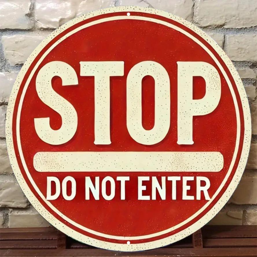 Vintage Metal Sign Stop Do Not Enter Warning Classic Red Poster Wall Art for Bar Beach House Safety and Decorative