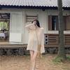 Hollow Out Long Sleeved Knitted Sweater Women's Korean Version Short Cover Shirt Summer Loose Sun Protection Sweet and Spicy Top