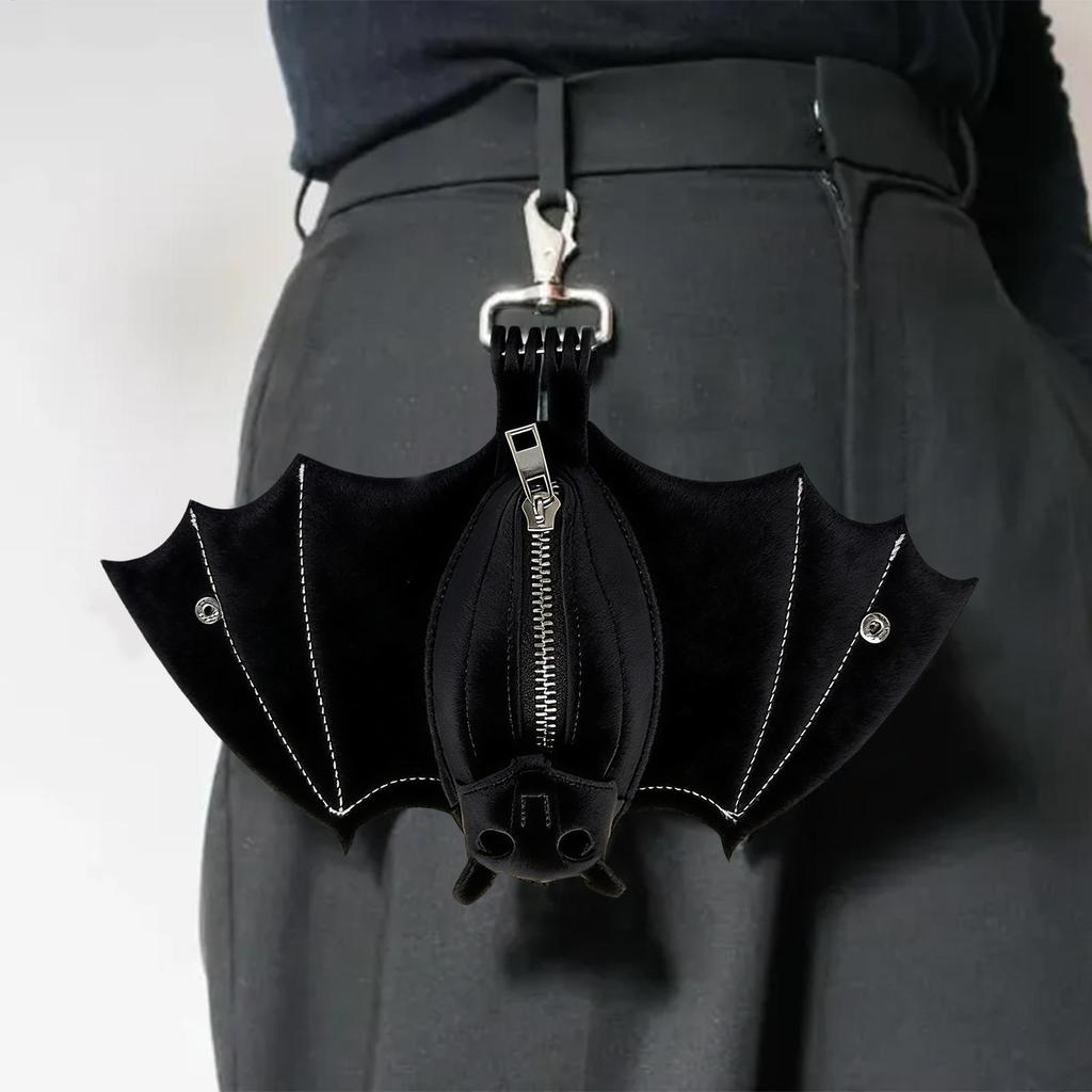 20cm PU Leather Bat Gothic Coin Purse with Foldable Wings Keychain Change Purse for Shopping Travel Work School Outdoor DailyUse