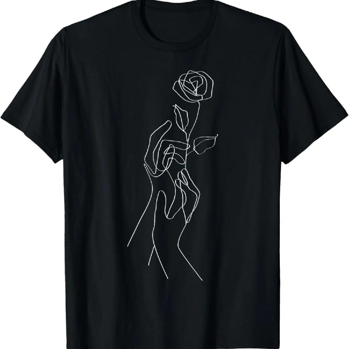 Hand Drawn One Line Art Rose T-Shirt S