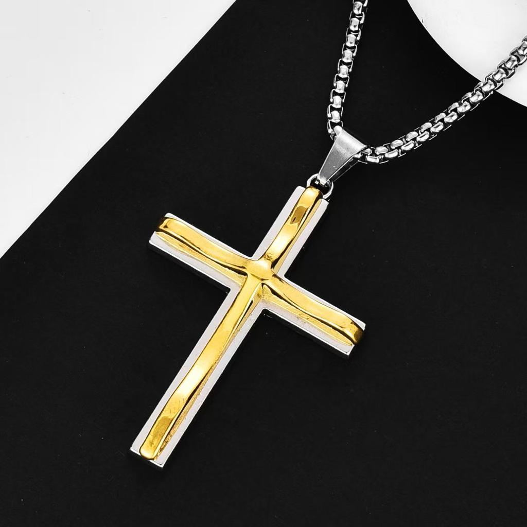 Colier cu Pandantiv Cruce Bicolor din Oțel Titan pentru Bărbați Hip-Hop