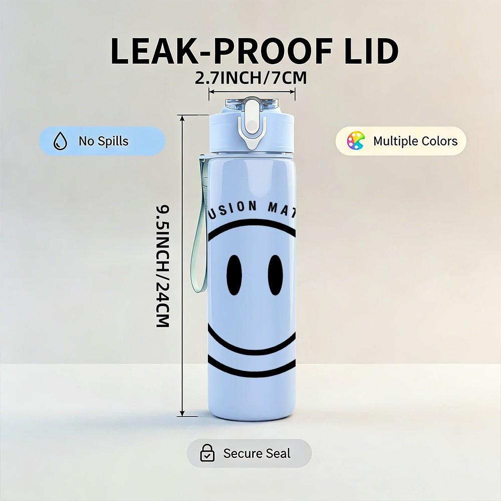 1PC Minimal Smiley Face Circle Art 750ml Color Plastic Sports Water Bottle Leakproof Flip Straw Lid Suitable for Sports Office Home Use