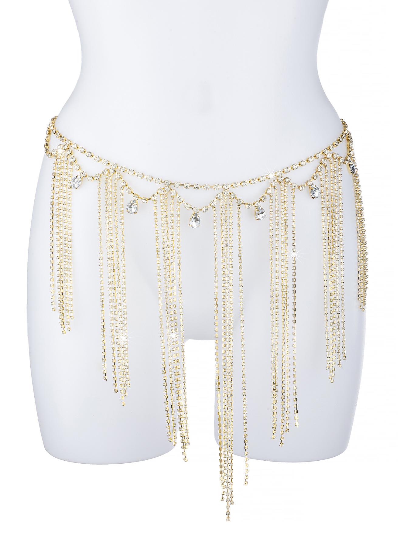 Rhinestones Multi-Layer Fringed Rhinestone Waist Chain, Nightclub Party Prom Ladies Bikini Jewelry Accessories золотой