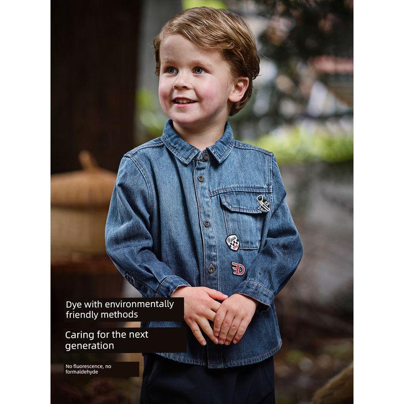 David Bella Boys' Spring Shirt 2026 New Style Baby Children's Clothing Denim Top Children's Stylish Pure Cotton Shirt
