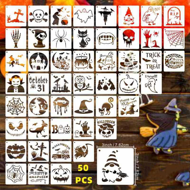 20 Pcs Halloween Stencils Set Reusable Plastic Drawing Spraying Templates for Greeting Cards for Halloween Crafts DIY Decoration