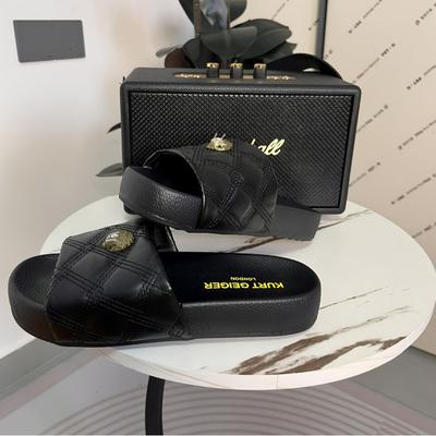 2025 Foreign Trade New Color Flat-bottomed Slippers Women's Metal Eagle Head Outer Wear One-character LOGO Slippers
