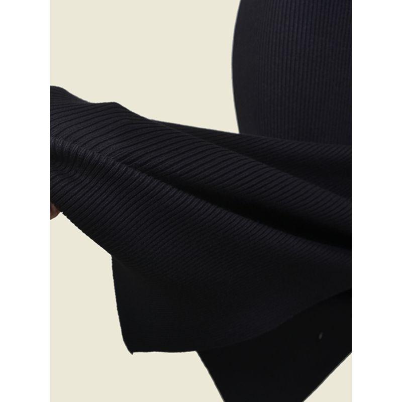 American Brand Double V Neck Knitting Long Dress Fashion Wind Black Basic Style Sunken Stripe Silm Base Export Dress