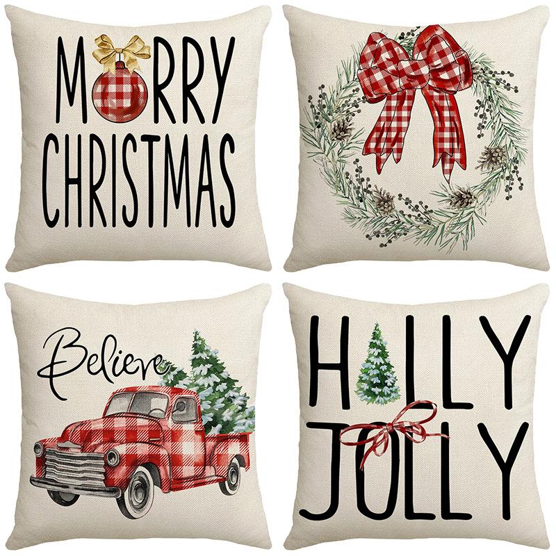 New Christmas Pillow Farm Truck Bow Garland Home Cushion Pillow Cover