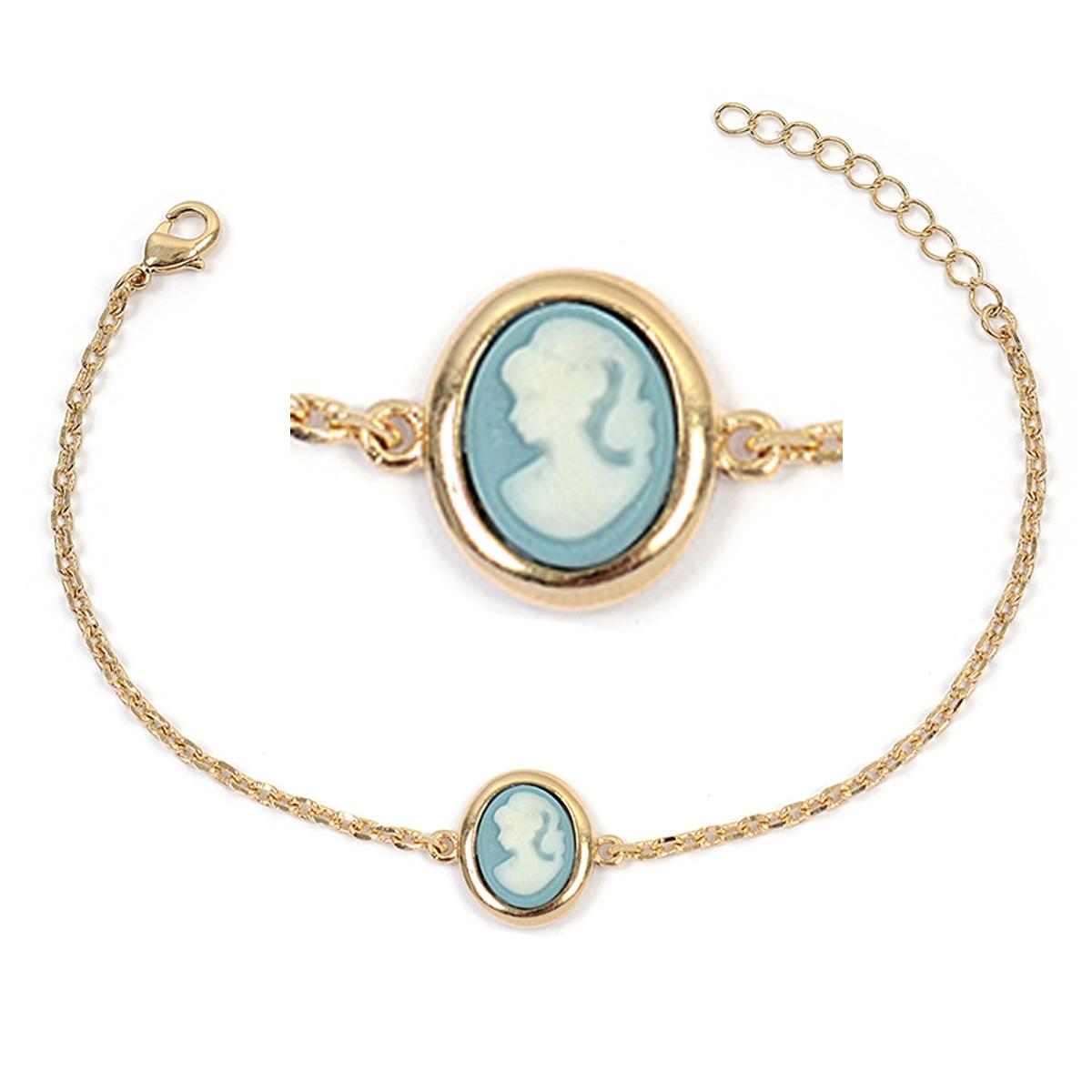 

Les Trésors De Lily [R3906] - Позолоченный браслет Camee золотисто-синий - 13x11 мм