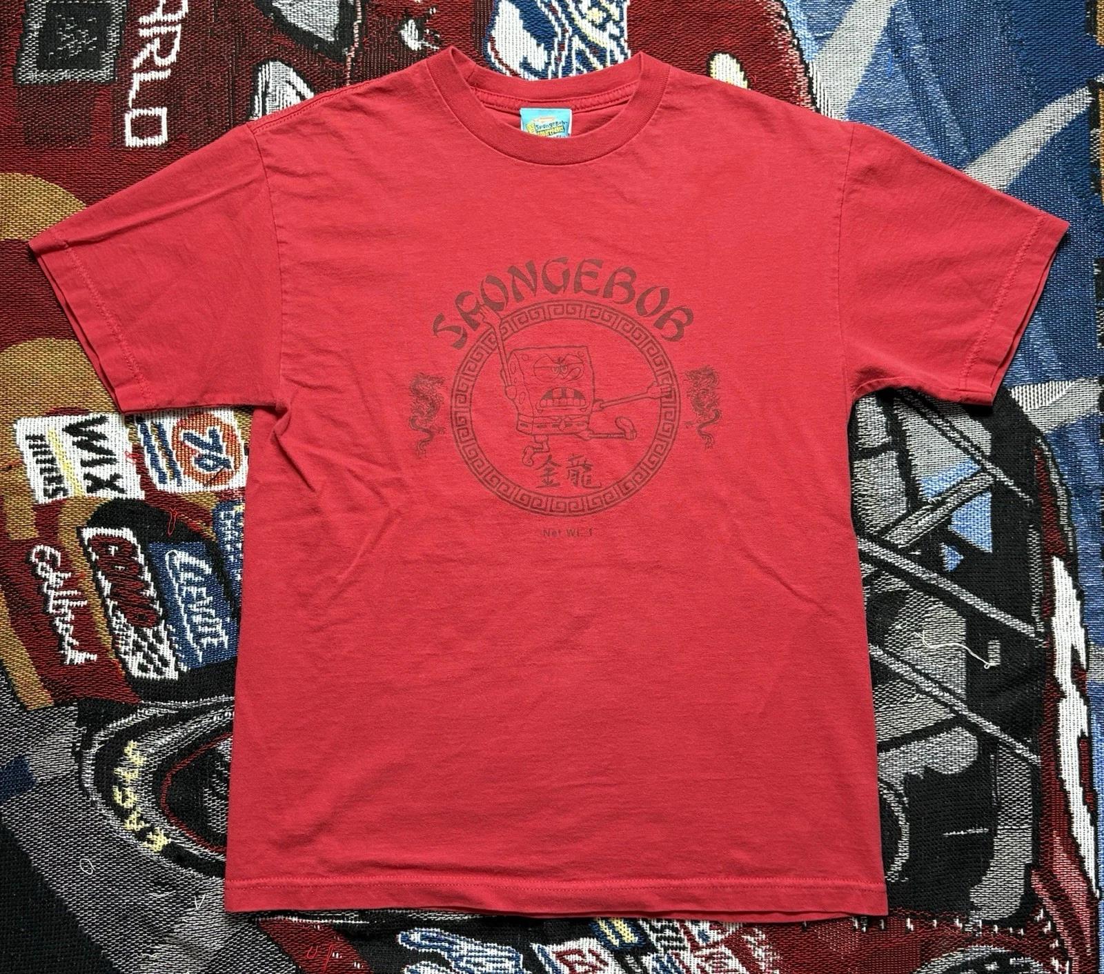 Vintage SpongeBob SquarePants Shirt Karate Dojo Red Faded Medium Adult S