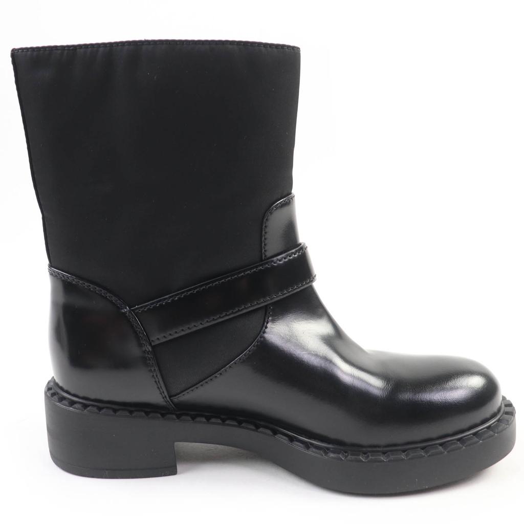 Excellent PRADA short boots Triangle logo Re-Nylon leather black leather Women 35.5 1U682M Used