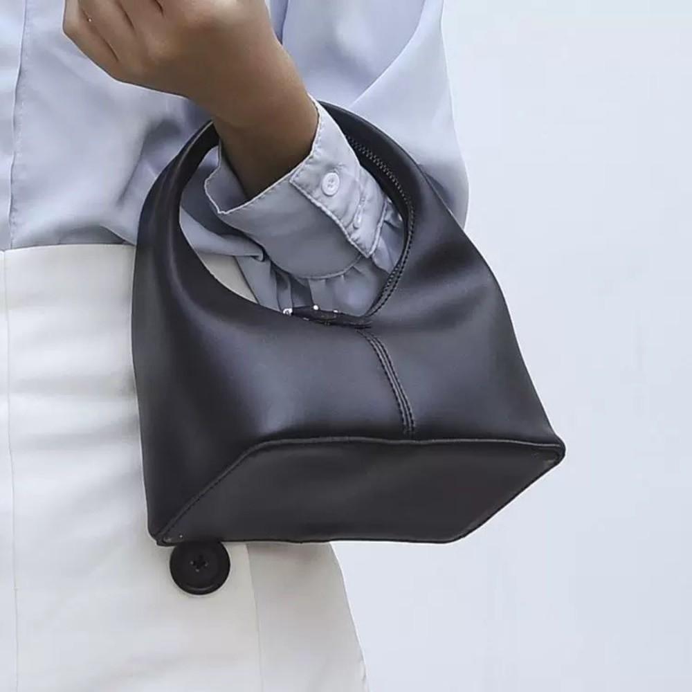Elegant Pu Leather Handbag Zipper Small Bag All-match Crescent Bag  Travel