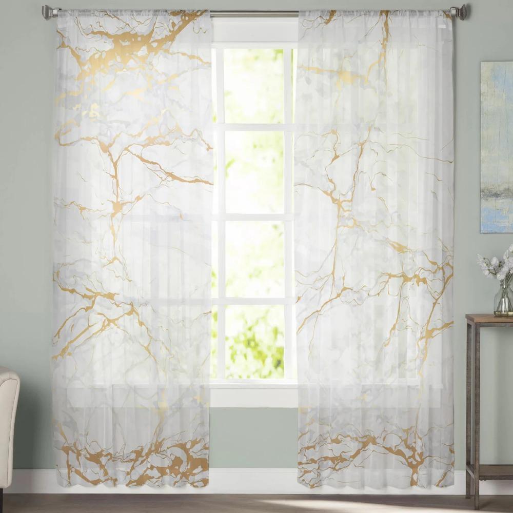 Marble Sheer Curtain Window Tulle For Living Room Cafe Bedroom Kitchen Chiffon Sheer Window Treatment Decorations