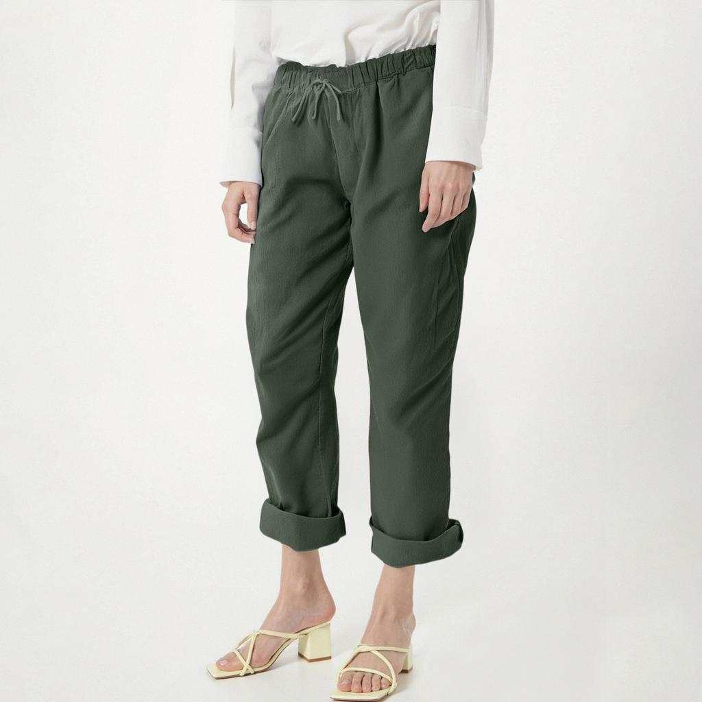 Dampantal, Casual Enfärgade Fickbyxor Elastisk Midja Löst Rakt Ben